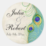 Favour Gift Sticker - Peacock Feathers Wedding Sea