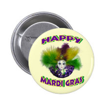 Feathered Mardi Gras Mask Buttons