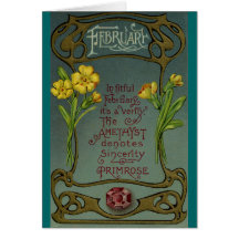 February Birthday Primrose & Amethyst Greeting Cards