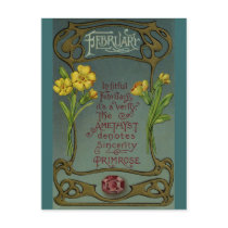 February Birthday Primrose & Amethyst Post Card