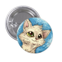 Feed Me Kitty Blue Badge Pins