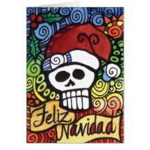 Feliz Navidad Mexican Sugar Skull Santa Card
