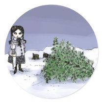 Felling the Holiday Tree Round Stickers