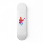 Female bass player watercolour painting, colourful skateboards