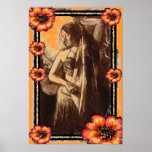 Female Belly Dancer with Red Flowers Print