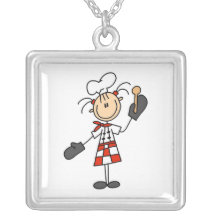 Female Chef With Mitts and Wooden Spoon Custom Necklace