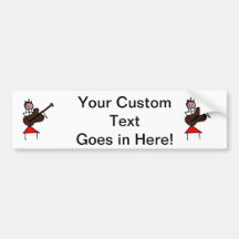 female guitar stick figure brown w pink face red bumper stickers
