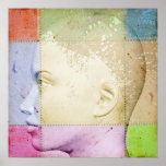 Female head on stained vintage paper poster