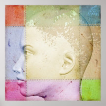 Female head on stained vintage paper poster