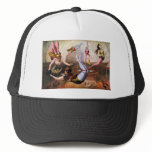 Female trapeze acrobats at circus hats