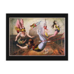 Female trapeze acrobats at circus postcards
