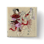 Female Warrior Japanese Woodblock Print Buttons