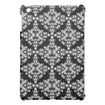 Feminine White on Black Damask ipad mini cases