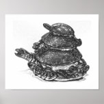 Feng Shui Triple Turtle - B&W posters