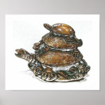 Feng Shui Triple Turtle - Gold posters