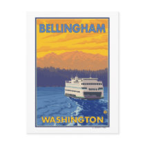 Ferry and Mountains - Bellingham, Washington Postcard