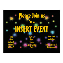 Festive firework invitations - customisable postcard