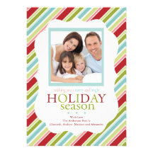 Festive Red & Green Stripe Holiday Photo Card Invites