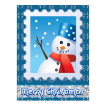 Festive Snowman Silver Snowflakes Post Cards