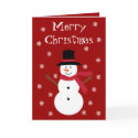 Festive Snowman & Snowflakes Red Christmas Card
