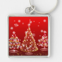 Festive Sparkling Merry Christmas Trees Key Chain