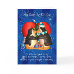 Fiance Christmas Card With Kissing Penguins Heart