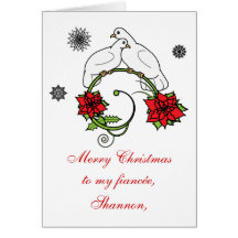 Fiancée Name Customisable: Christmas Doves Cards
