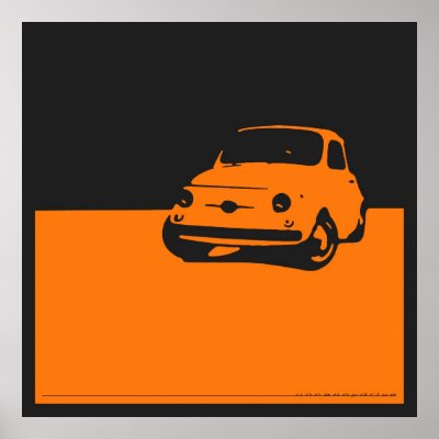 Fiat 500 1959 Orange on black poster by uncannydrive