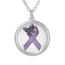 Fibromyalgia Butterfly Ribbon Necklace
