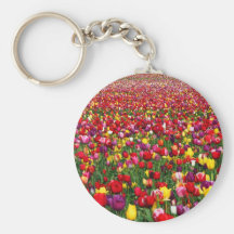 Field of multicolored tulips keychain