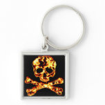 Fiery Flaming Skull and Crossbones Key Chains