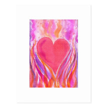 Fiery Heart Watercolor Painting Postcards