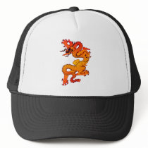Fiery Orange and Red Dragon Art Trucker Hats