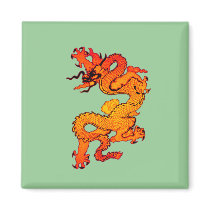 Fiery Orange and Red Dragon Art Magnets