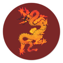 Fiery Orange and Red Dragon Art Round Stickers