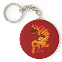 Fiery Red and Orange Dragon Art Keychain
