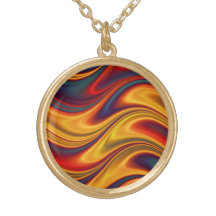 Fiery red yellow blue waves personalised necklace