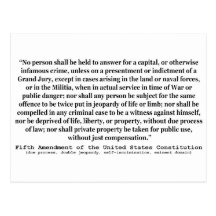 Fifth Amendment to the United States Constitution Postcards