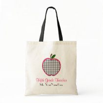 Fifth Grade Teacher Bag - Grey Gingham Apple