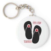 Fifth Grade Teacher Red Apple Flip Flops Keychains