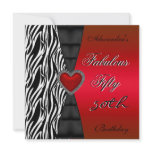 Fifty 50th Birthday Party Red Zebra Wild Black 2 invitations