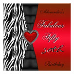 Fifty 50th Birthday Party Red Zebra Wild Black 2 Custom Invites