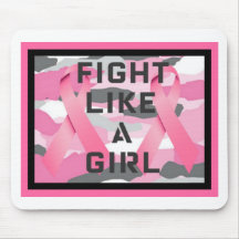 FIGHT LIKE A GIRL CAMO PINK RIBBONS PRINT MOUSE MATS
