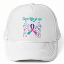 Fight Like A Girl Stylish Butterfly Thyroid Cancer Trucker Hats