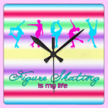 Figure Skating  Clock - pink/blue wall clocks