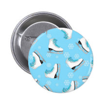 Figure Skating - Ice Skates Blue with Snowflakes Pinback Buttons