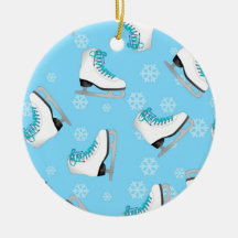 Figure Skating - Ice Skates Blue with Snowflakes Christmas Ornament
