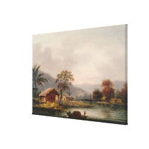 Figures Guiding a Sampan Round a Bend in a River, canvas prints