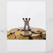 Figurine on top of a pile of coins flyers