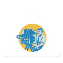 Film  Crew TV Cameraman With Movie Camera Retro